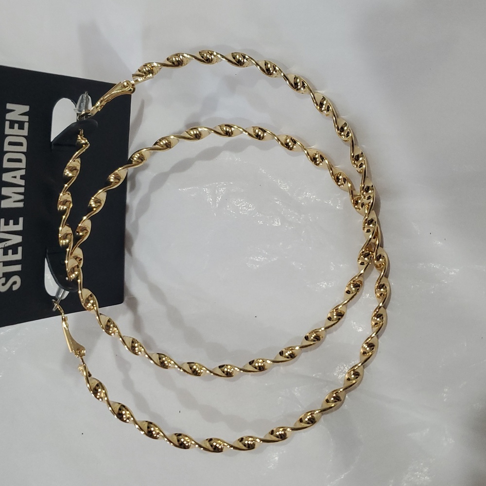 Steve Madden Gold tone twisted braided style oversized hoop circle earrings